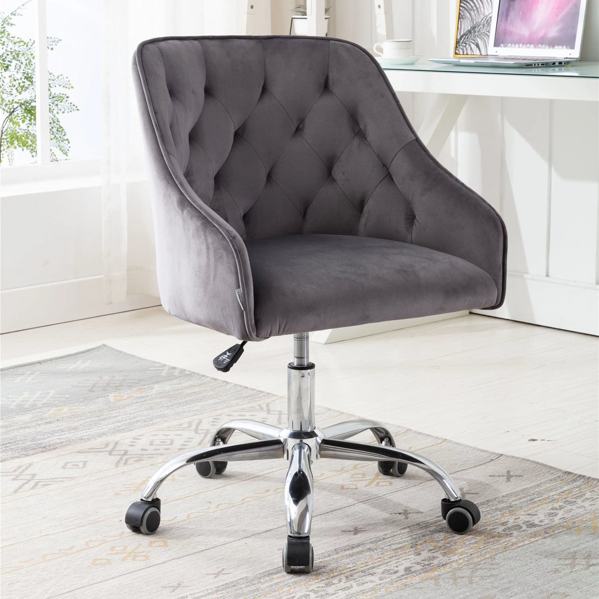 Dark Gray Velvet Swivel Accent Chair with Wheels X27122