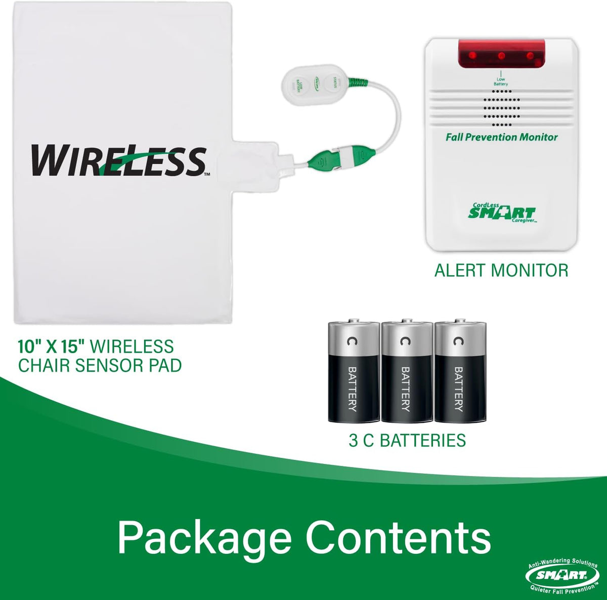 Wireless Chair Exit Alarm with Weight Sensing Pad - 10"x15" Pressure Sensor and Cordless Chair Alarm up to 300' Range W705567