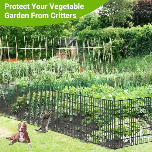 No Dig Decorative Outdoor Garden Fence with Gate, 40 in x 23.6 ft Rustproof Metal Wire Panel Y682651