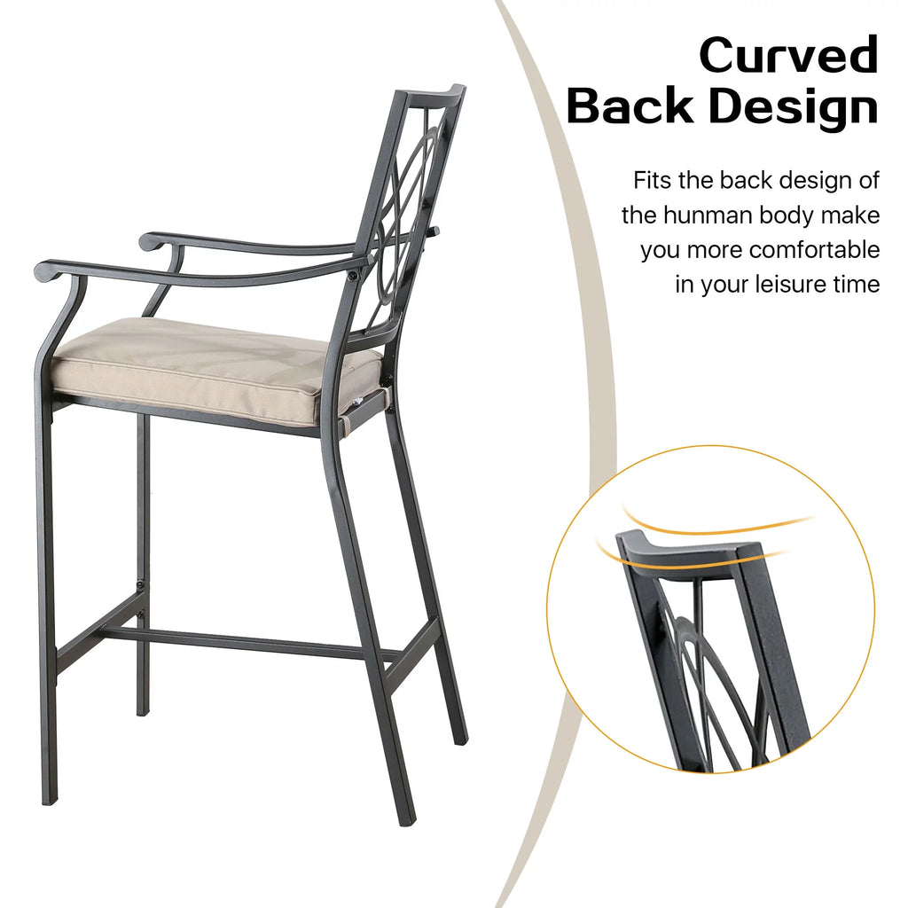 Metal Patio Counter Height Bar Stools with Beige Cushion, Set of 2 H8212
