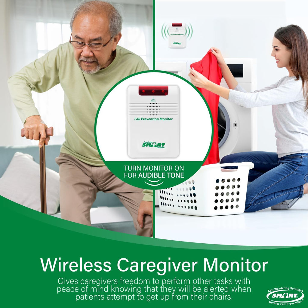 Wireless Chair Exit Alarm with Weight Sensing Pad - 10"x15" Pressure Sensor and Cordless Chair Alarm up to 300' Range W705567