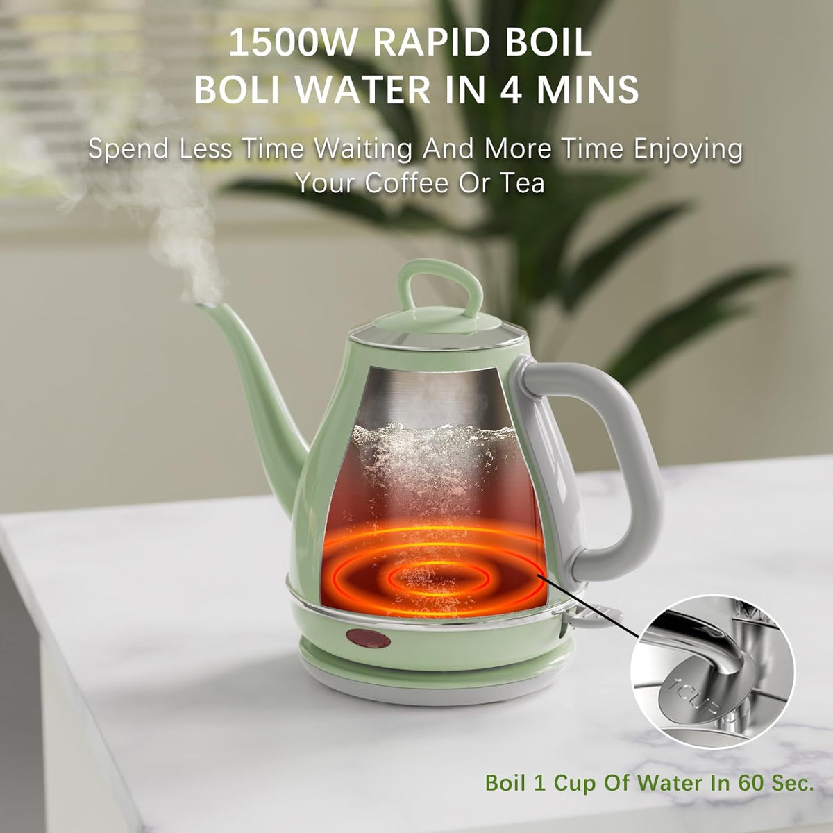 1L 1500W Stainless Steel Electric Gooseneck Kettle A3763