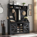 77" High Entryway Bench with Sliding Barn Door and 20 Shoe Cubbies V286648