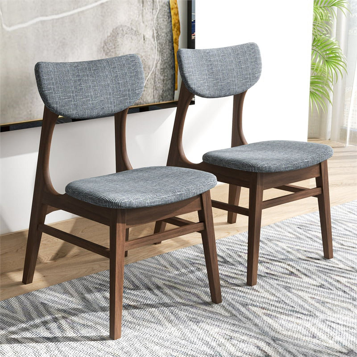 Mid-Century Wood/Fabric Dining Chair in Gray (Set of 2) D428