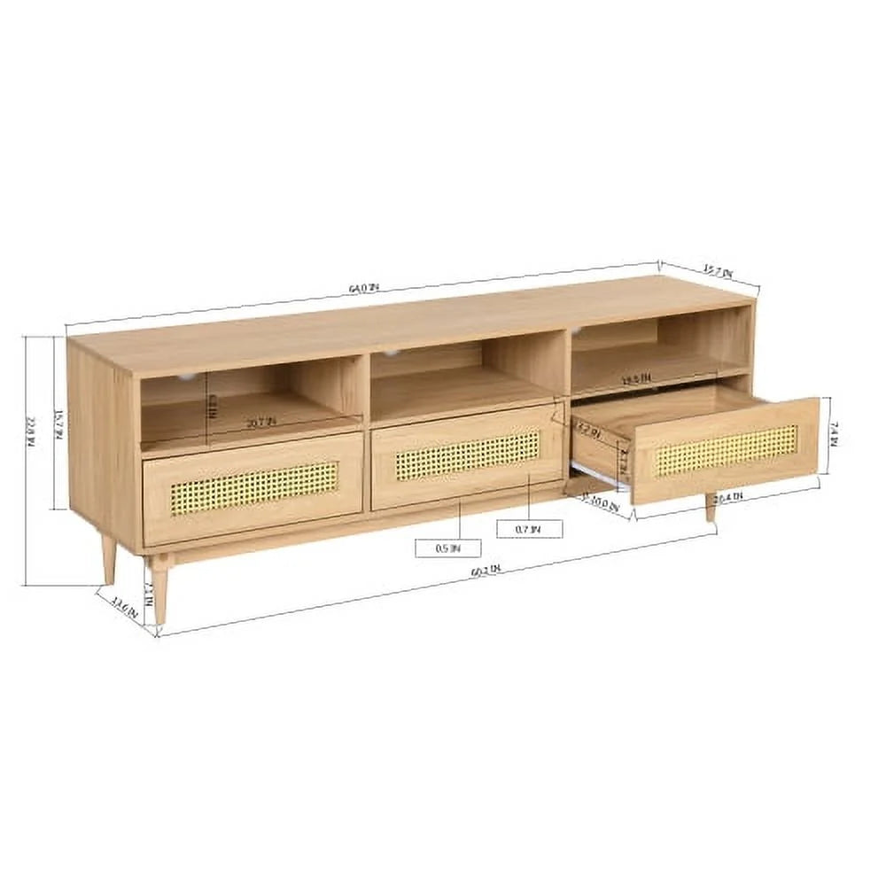 64" TV Stand with Rattan Storage Drawers H1297