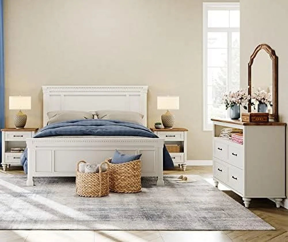 Antique White Nightstand with Charging Station and 2 Drawers C26234