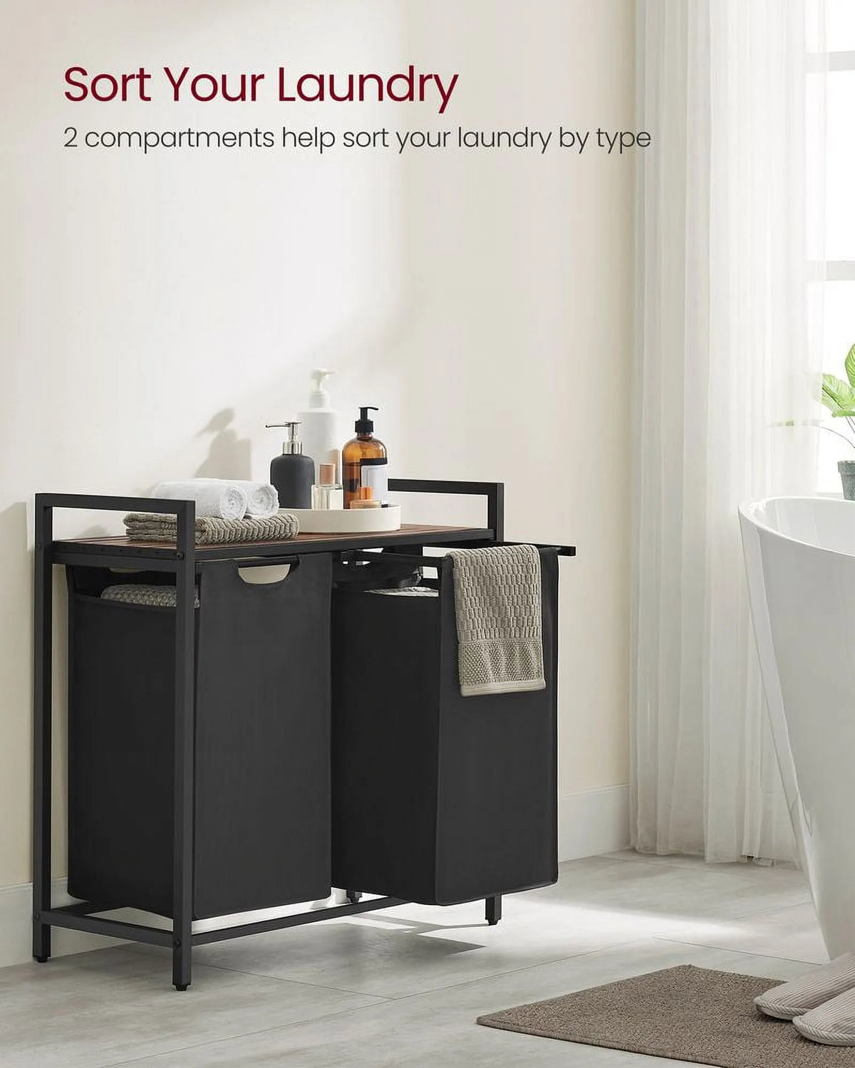 2 Section Laundry Hamper with Shelf W690708