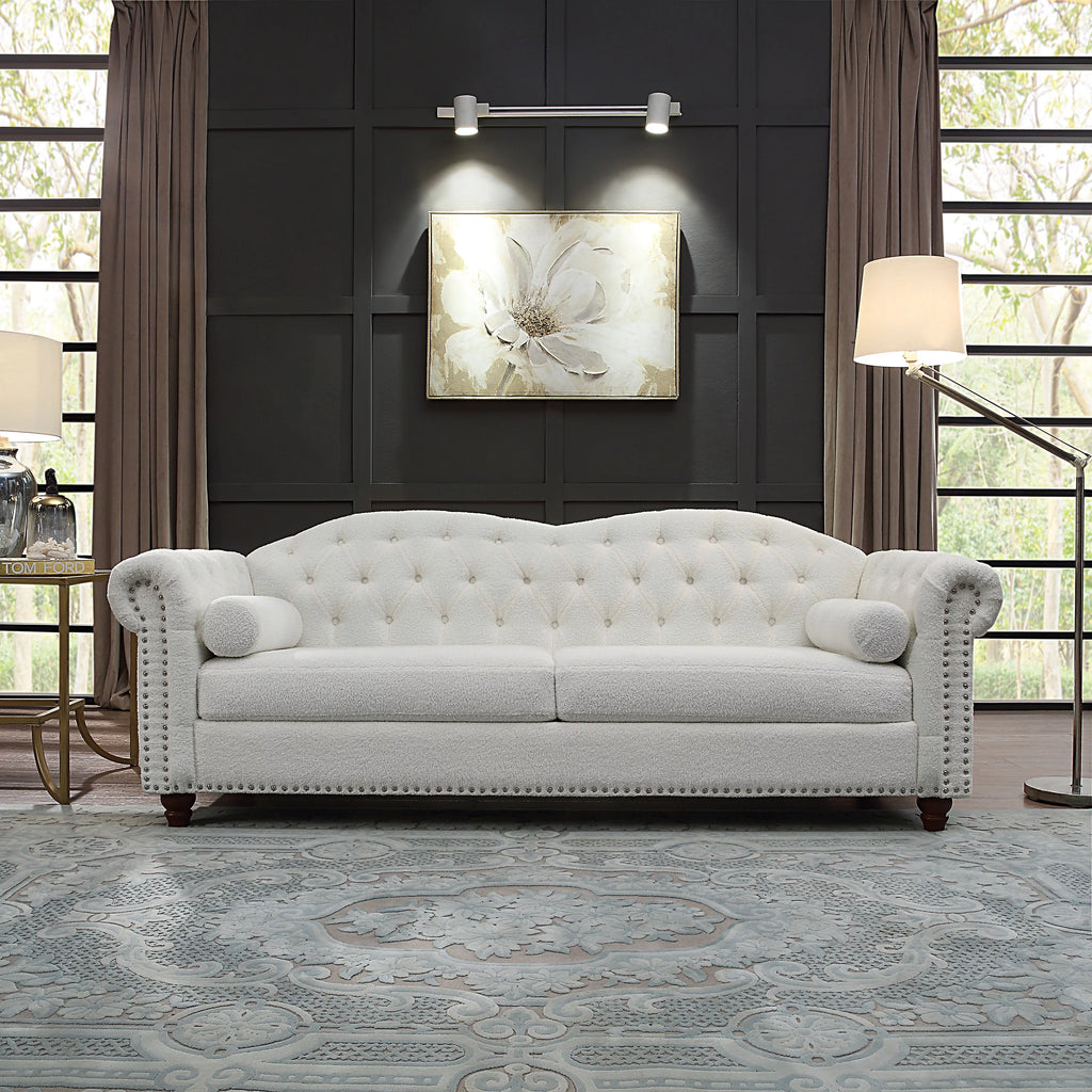 Teddy Velvet Button Tufted Sofa with Nailhead Arms and Rubber Wood Legs J451437