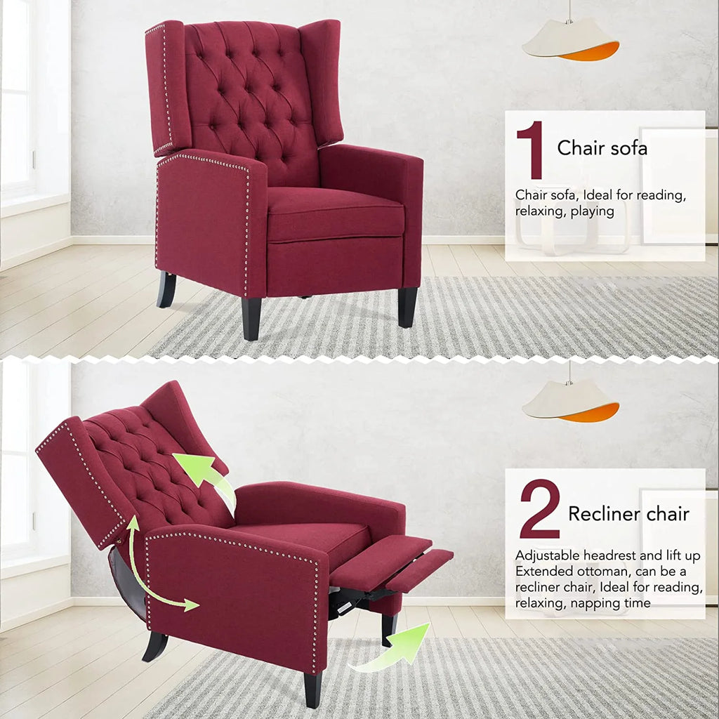 Blue Tufted Fabric Push Back Arm Recliner I947708