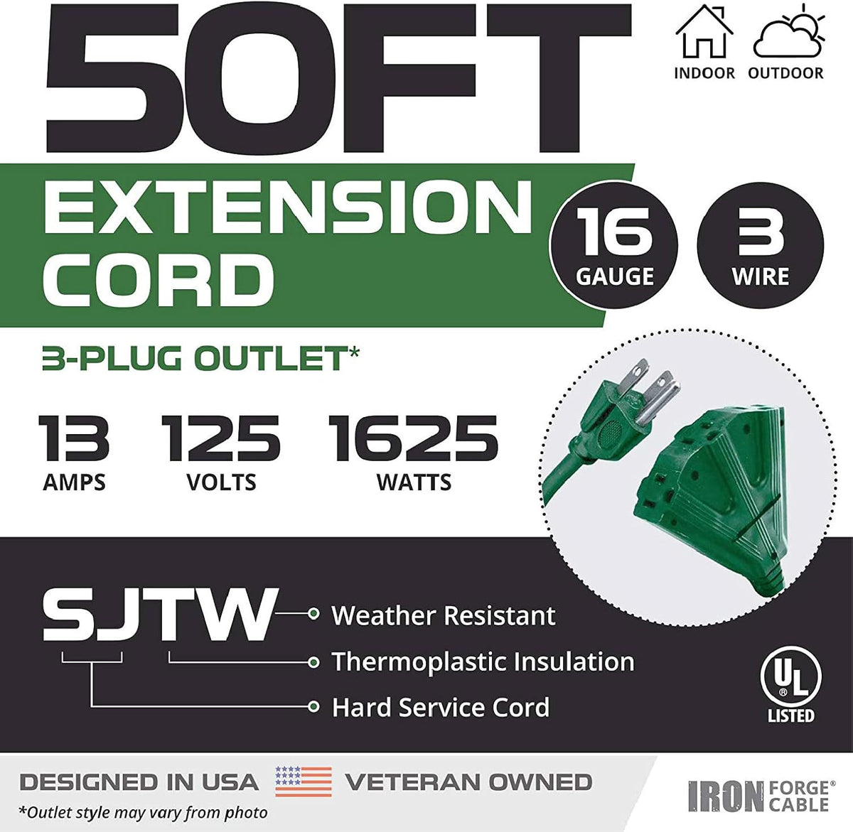2 Pack of 50 Ft Outdoor Extension Cords with Power Block L322