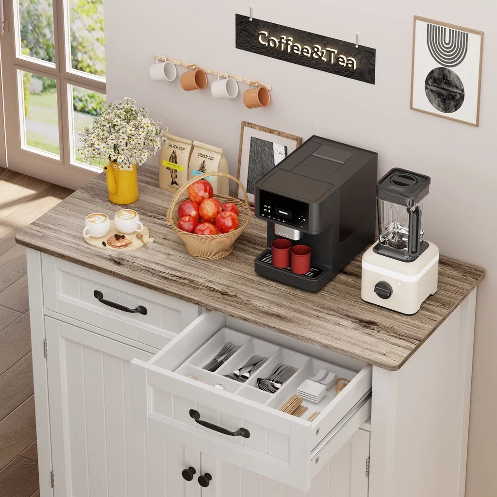 Grey Kitchen Sideboard Buffet Cabinet with Drawers and Adjustable Shelf L1608