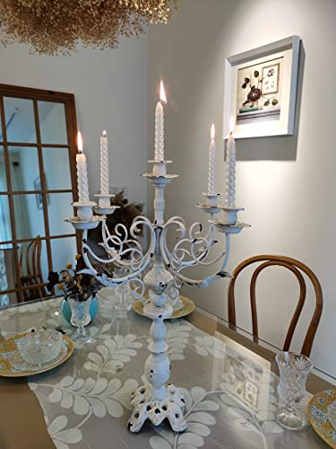 Vintage White Cast Iron 5 Arms Candlestick Holders 17Inch Tall L7609