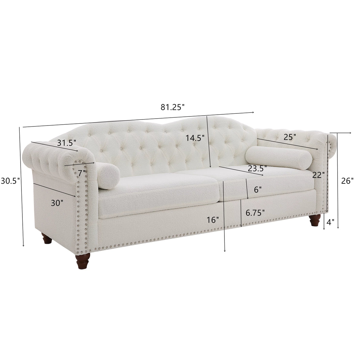 Teddy Velvet Button Tufted Sofa with Nailhead Arms and Rubber Wood Legs J451437