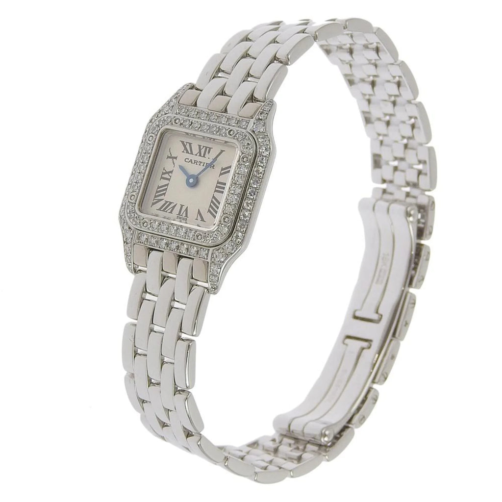 Pre-Owned Mini Panthère Diamond Bezel K18 White Gold Quartz Analog Display Silver Dial Watch S840143
