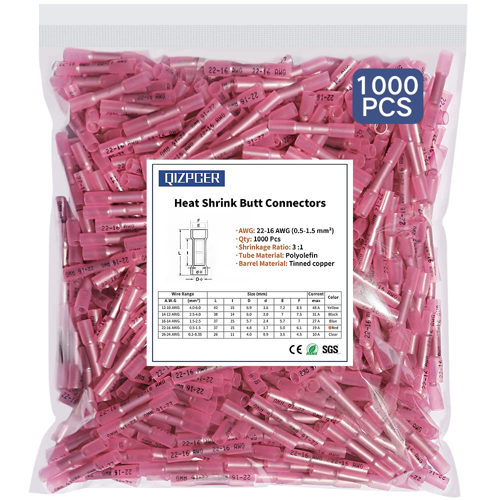 1000 Pcs Blue 16-14 AWG Waterproof Heat Shrink Butt Connectors V757979