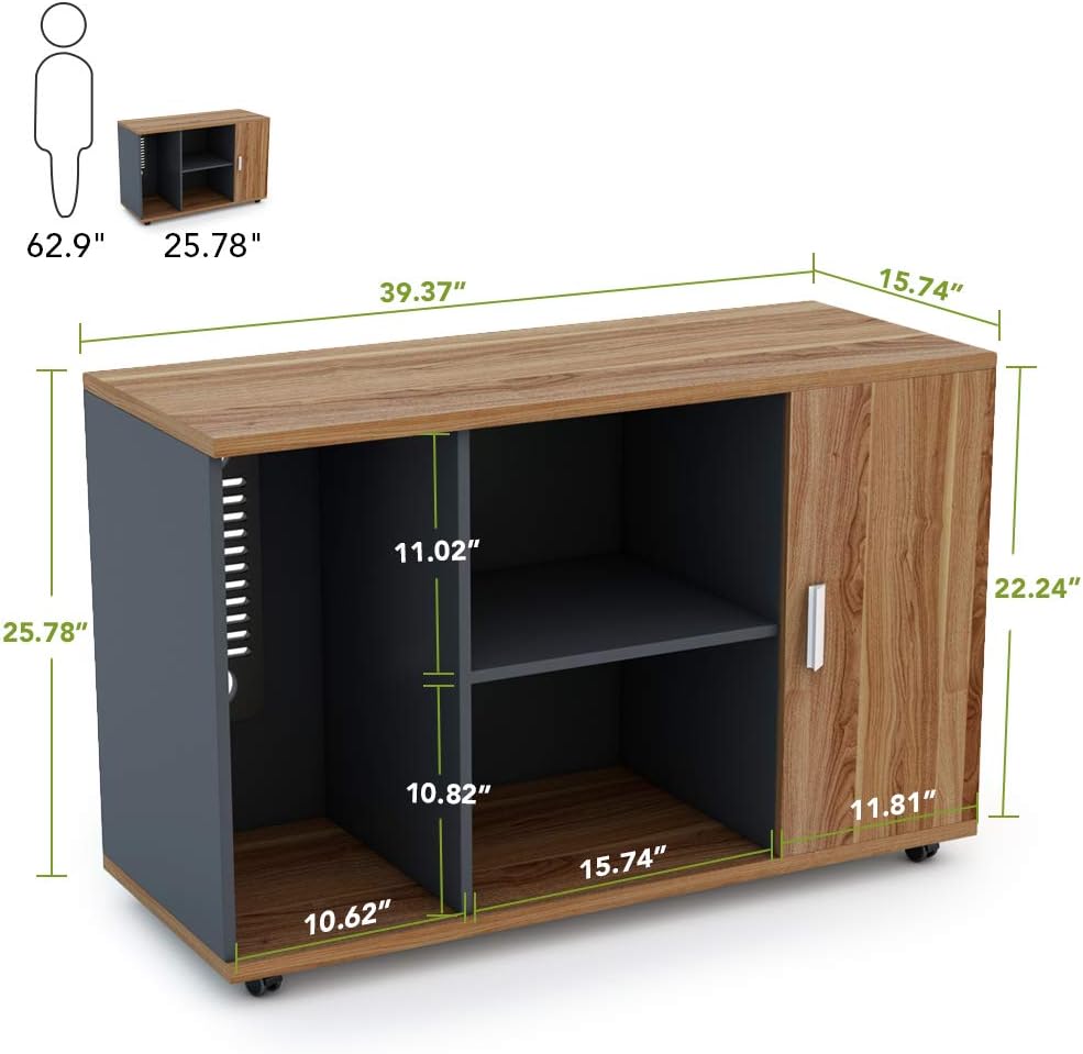 39 inches File Cabinet with Wheels and Doors, Dark Walnut F507917