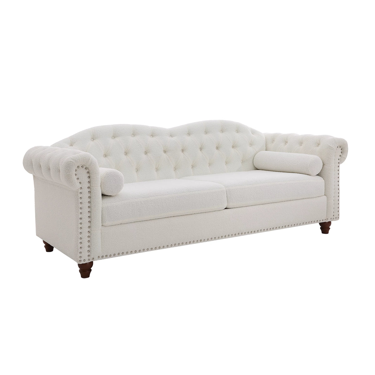 Teddy Velvet Button Tufted Sofa with Nailhead Arms and Rubber Wood Legs J451437