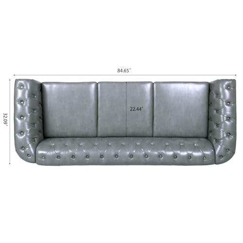 Orange 3 Seater PU Chesterfield Couch with Wooden Legs Z5407