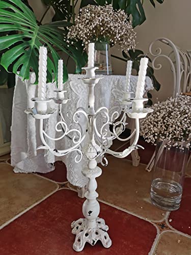 Vintage White Cast Iron 5 Arms Candlestick Holders 17Inch Tall L7609