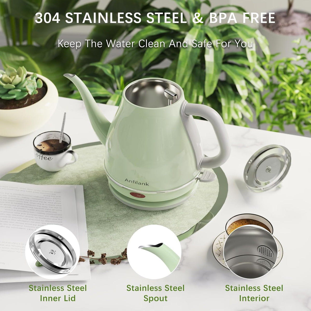 1L 1500W Stainless Steel Electric Gooseneck Kettle A3763