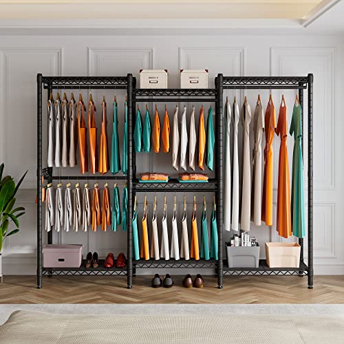 Black 5 Tiers Heavy Duty Metal Clothes Rack Q9758