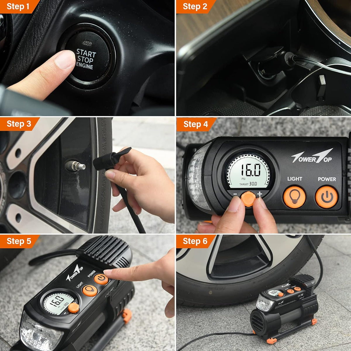 Portable 12V DC Air Compressor Tire Inflator 100PSI with Digital Pressure Gauge O1222