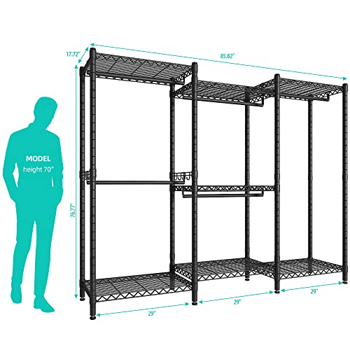 Black 5 Tiers Heavy Duty Metal Clothes Rack Q9758