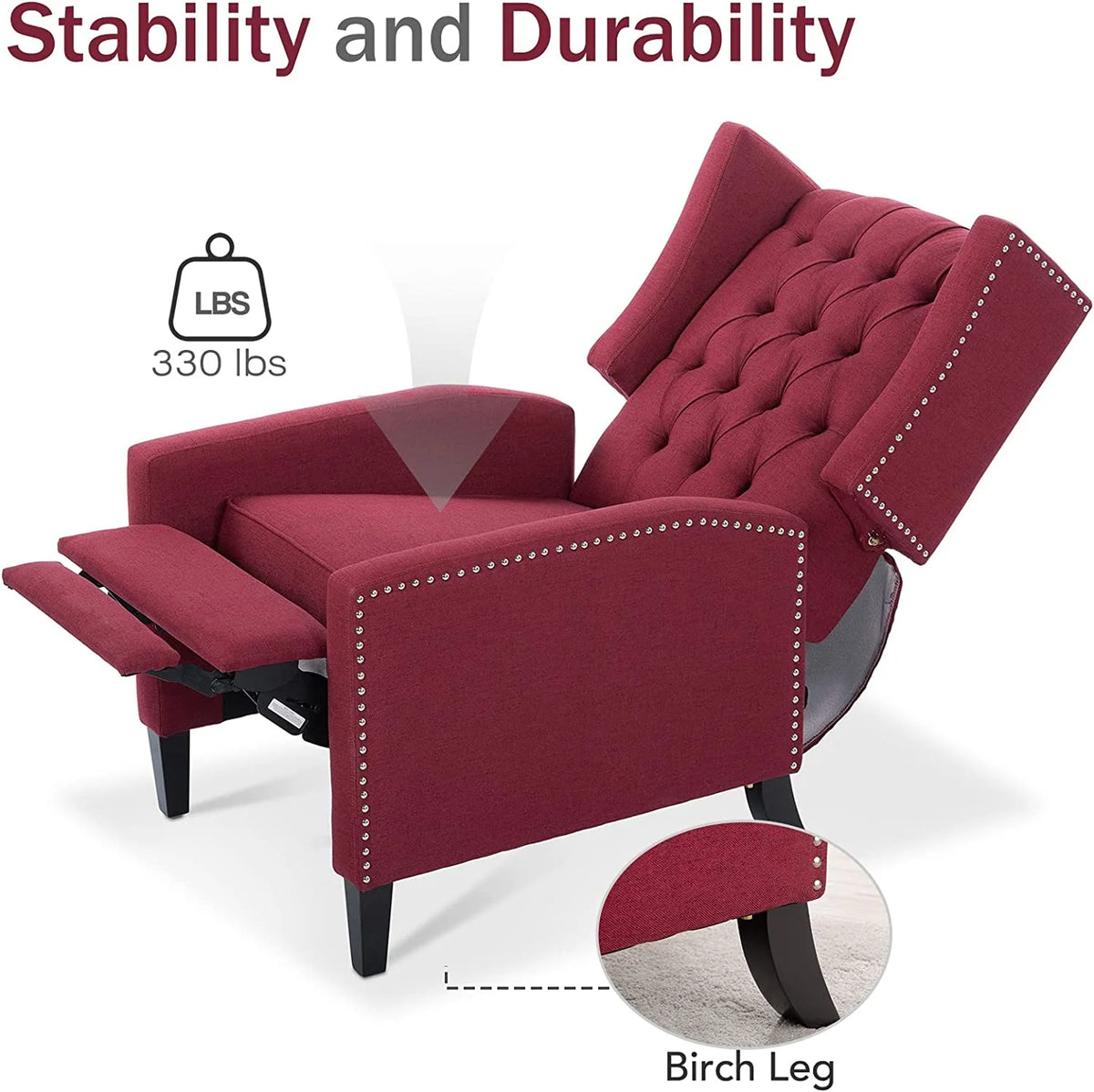 Blue Tufted Fabric Push Back Arm Recliner I947708