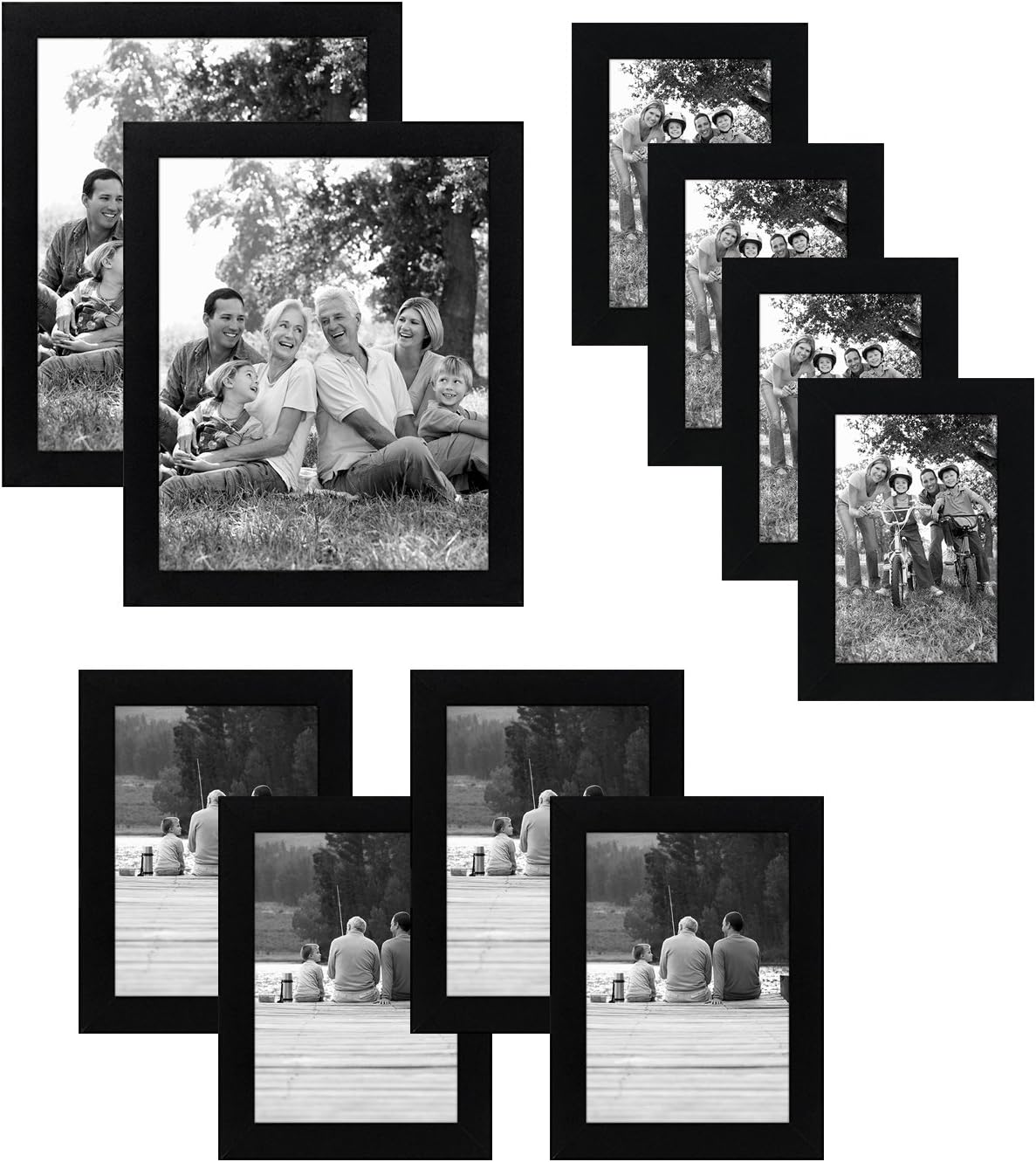 Black 10-Piece Picture Frame Set and 4 Piece 8x10 Picture Frame Set D465