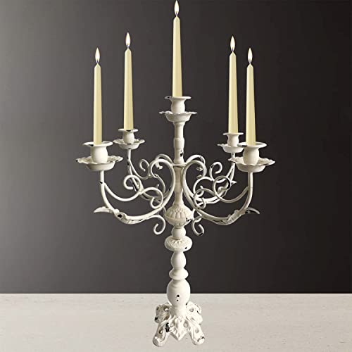 Vintage White Cast Iron 5 Arms Candlestick Holders 17Inch Tall L7609