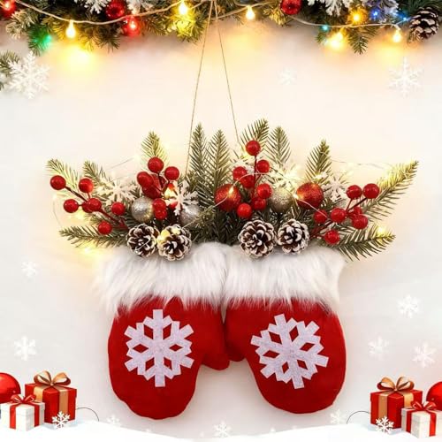 Christmas Mitten Wreath with 120 LED Lights and Timer H6041