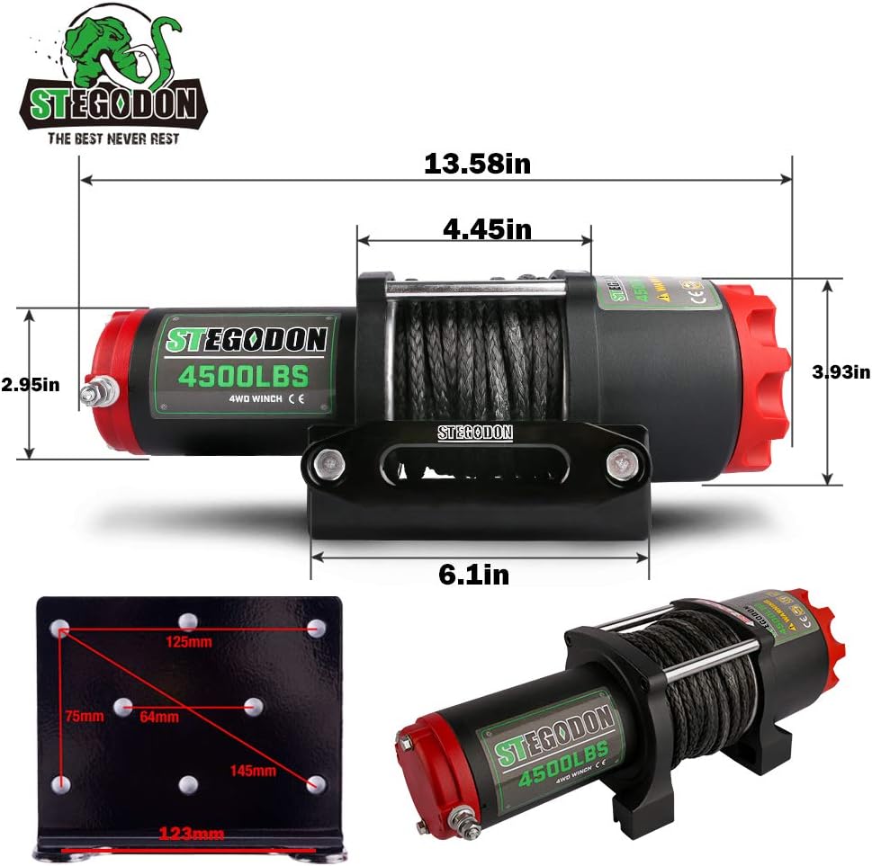 Black 4500 lb. 12V Synthetic Rope Electric Winch with Wireless Remotes and Wired Handle W5730