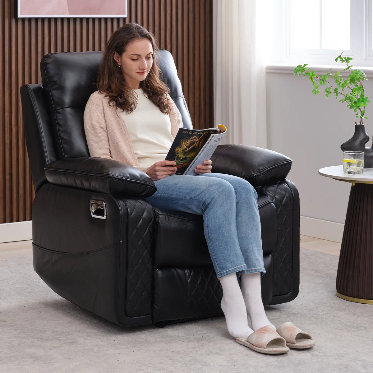 Black PU Leather Recliner Chair A8084