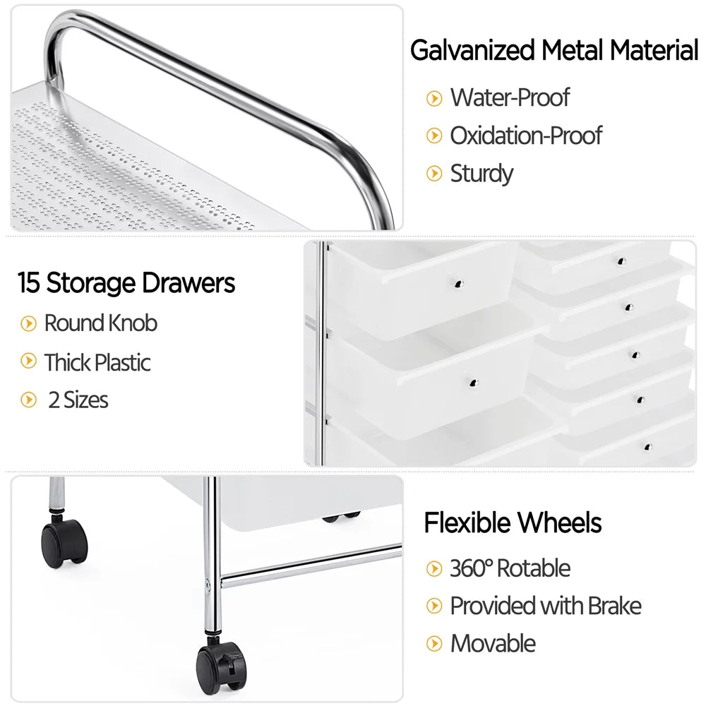 15 Drawer Rolling Storage Bin with Metal Frame Y7259