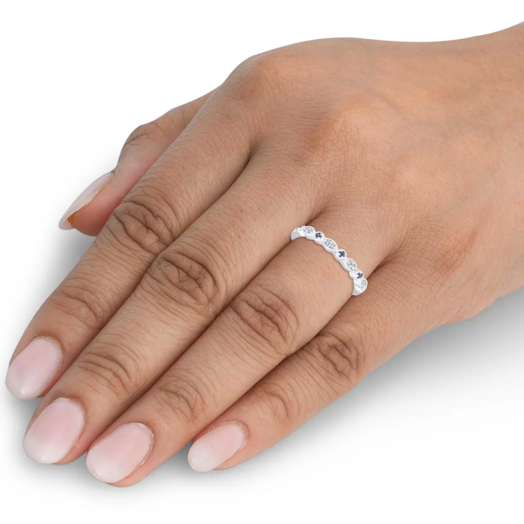 1/5 ct Blue Sapphire & Diamond Wedding Ring Stackable Band 10k White Gold Z723584
