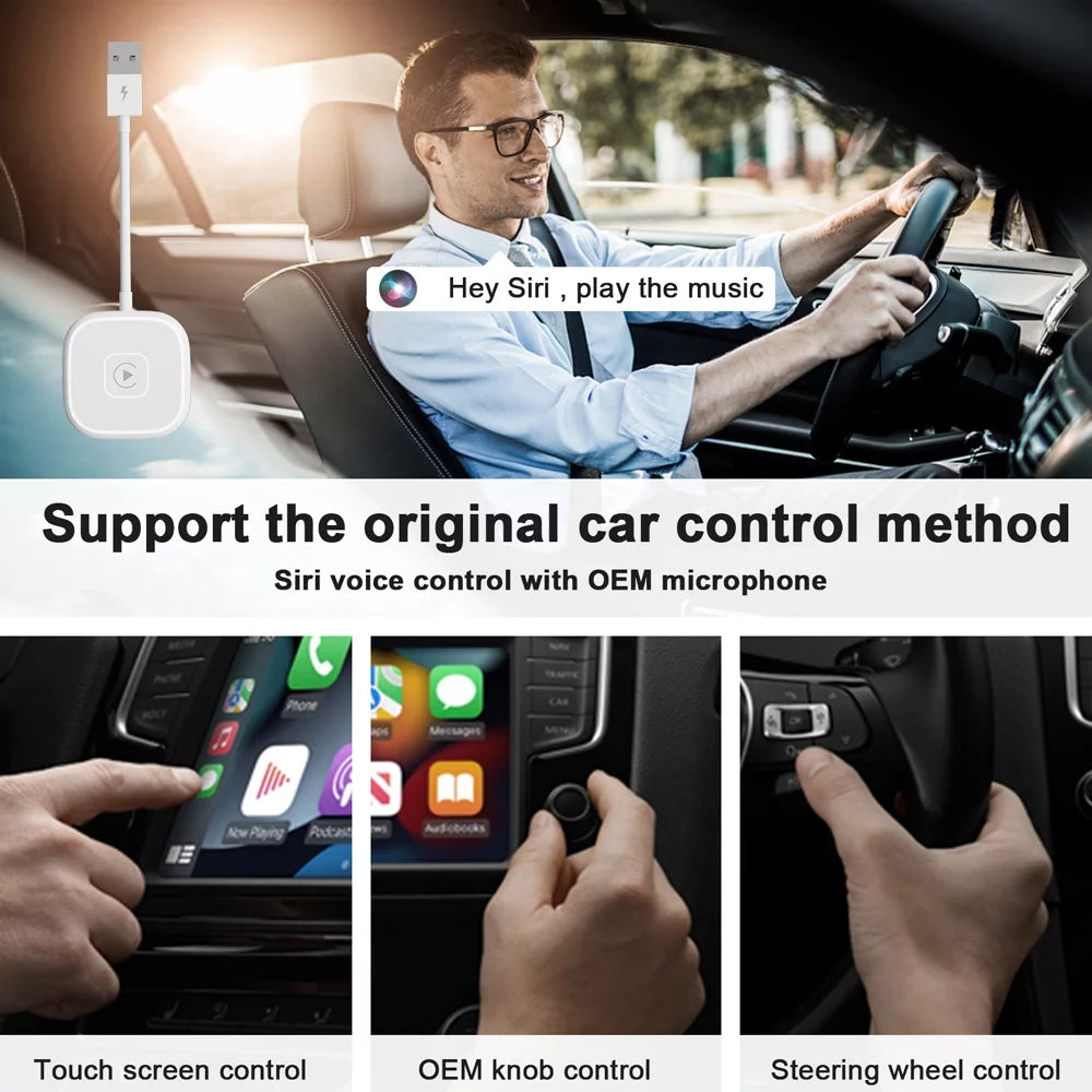 Car Adapter for Apple Cell Phone Carplay Wired to Wireless Smart Box L36578