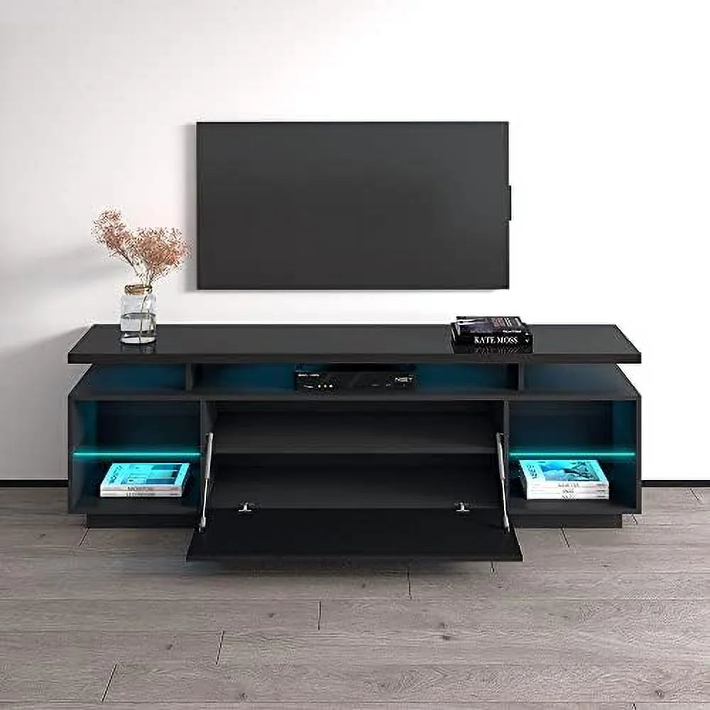 71" High Gloss TV Stand with Cabinets and LED Lights X708