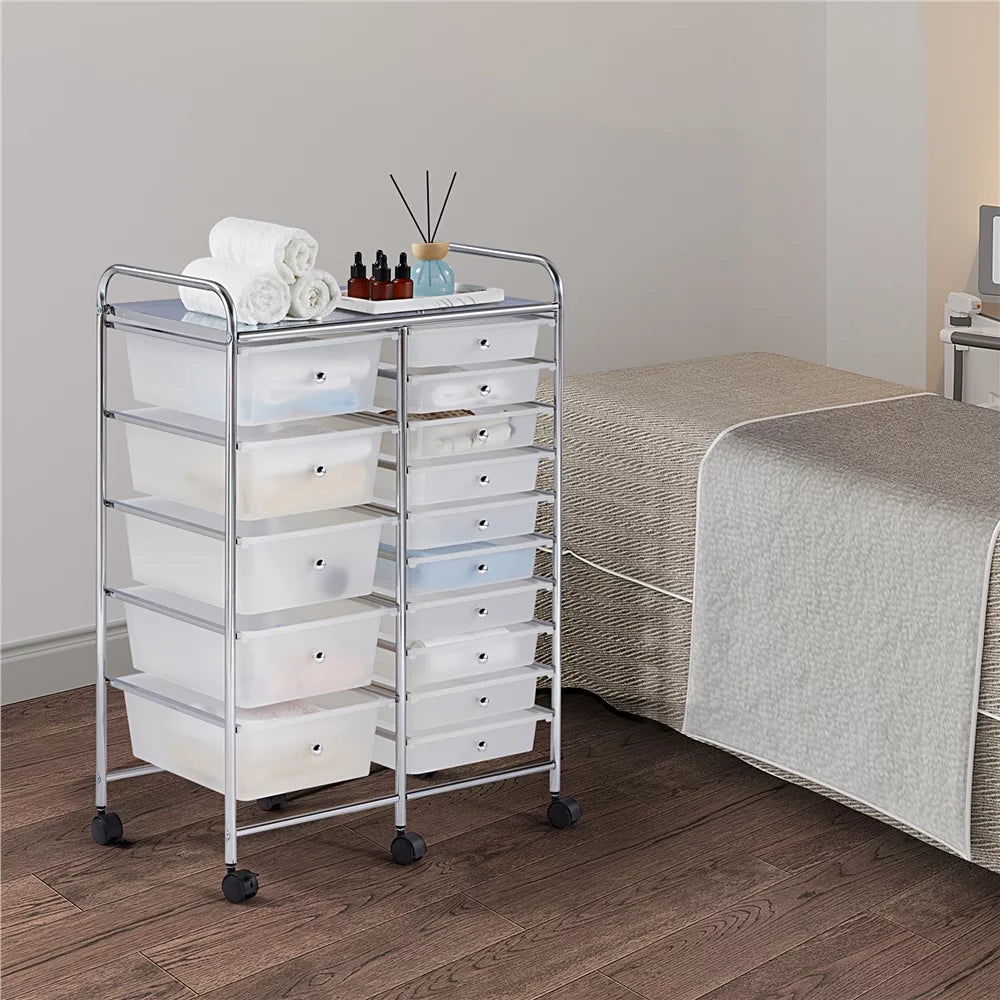 15 Drawer Rolling Storage Bin with Metal Frame Y7259