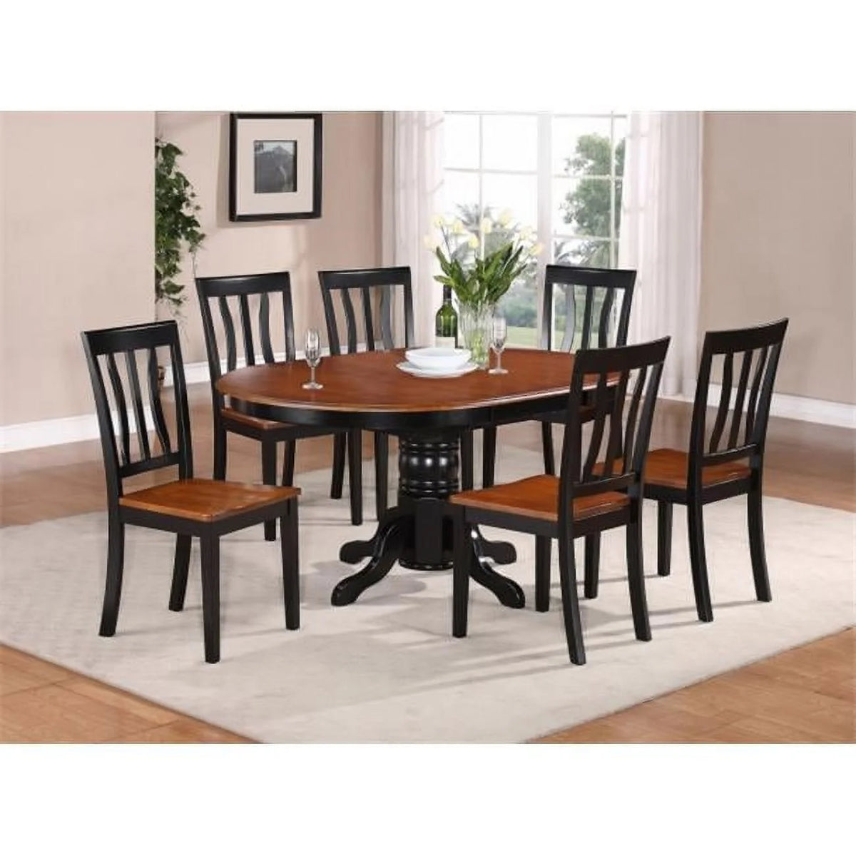 5 Pc Black Cherry Dining Table and 4 Wood Seat Chairs R83859