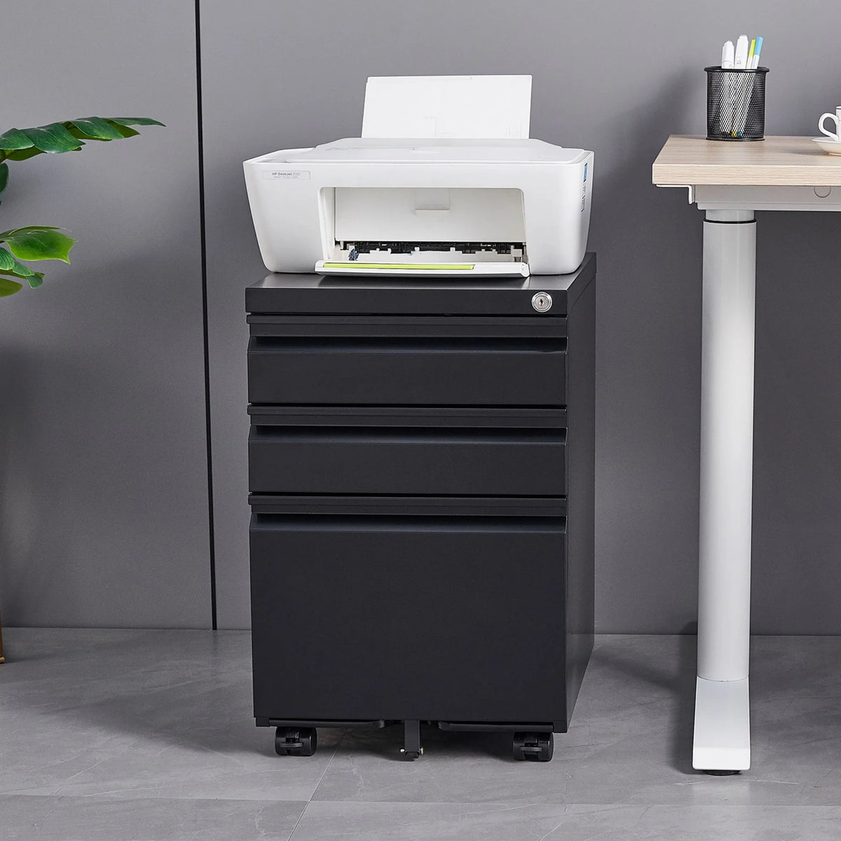 Black 3 Drawer Metal File Cabinet with Lock Y630