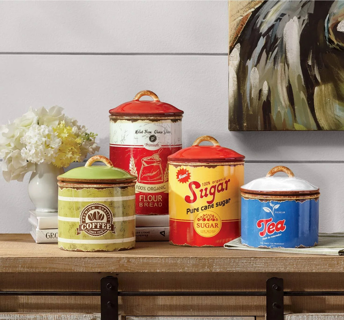 Red Ceramic Canisters Set of 4 S4455