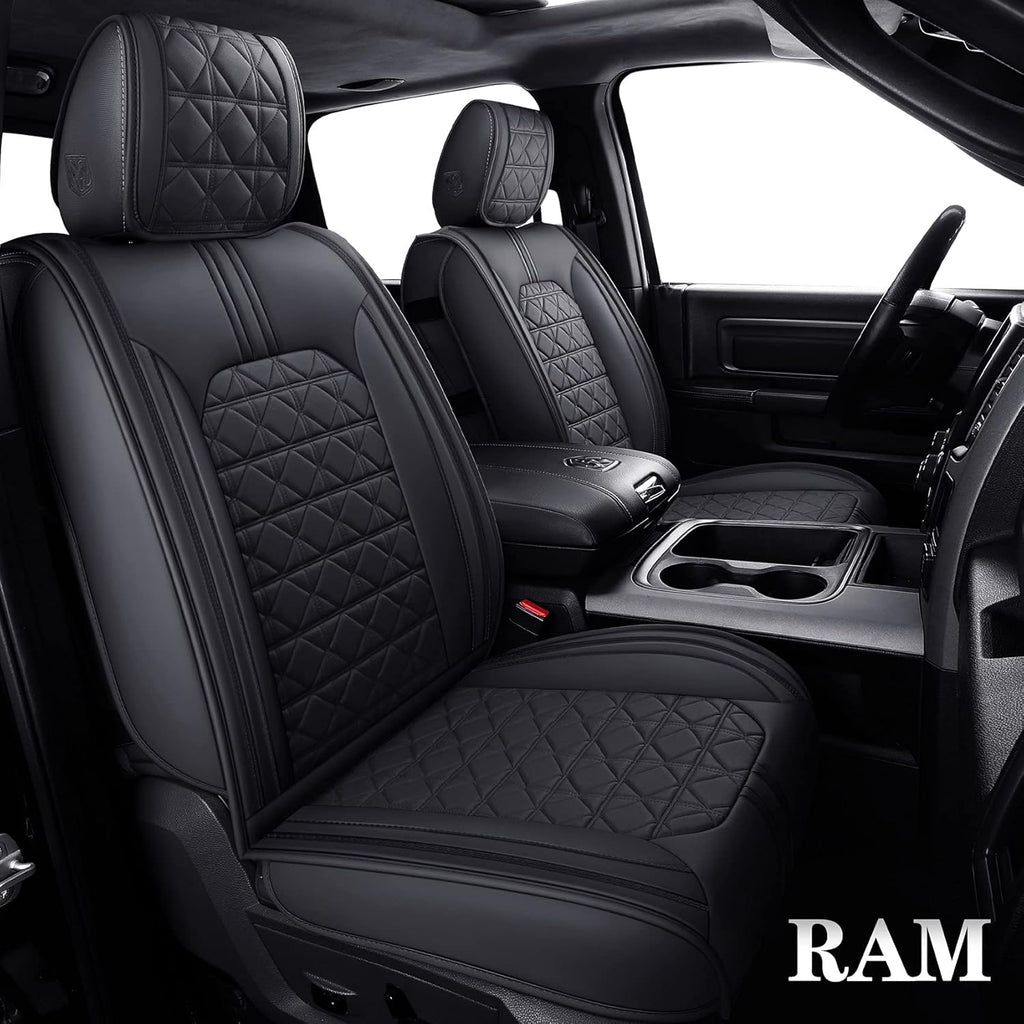 Black Faux Leather Front Seat Covers for Dodge RAM Pickup E756