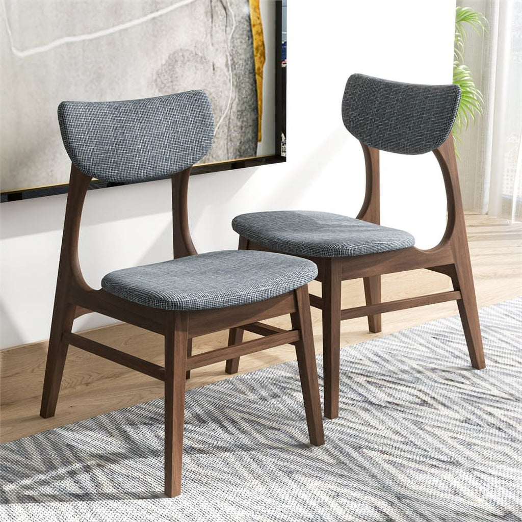 Mid-Century Wood/Fabric Dining Chair in Gray (Set of 2) D428