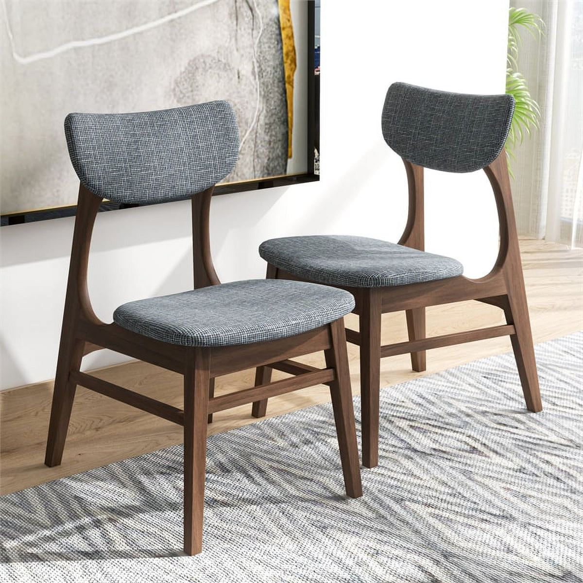 Mid-Century Wood/Fabric Dining Chair in Gray (Set of 2) D428