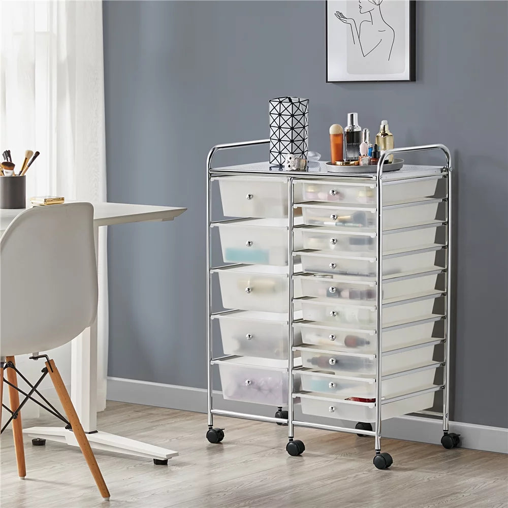 15 Drawer Rolling Storage Bin with Metal Frame Y7259