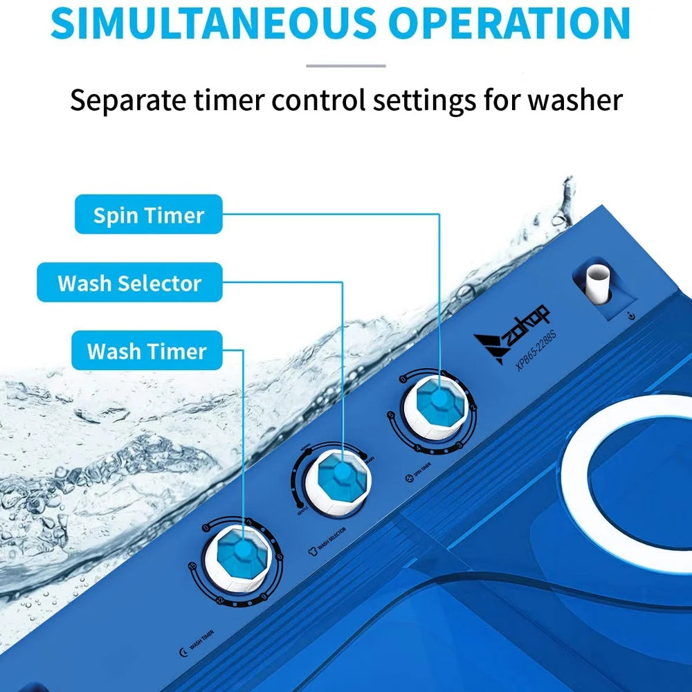 Semi-automatic Twin Tub Washing Machine with Built-in Drain Pump, 26Lbs, White&Blue W141930
