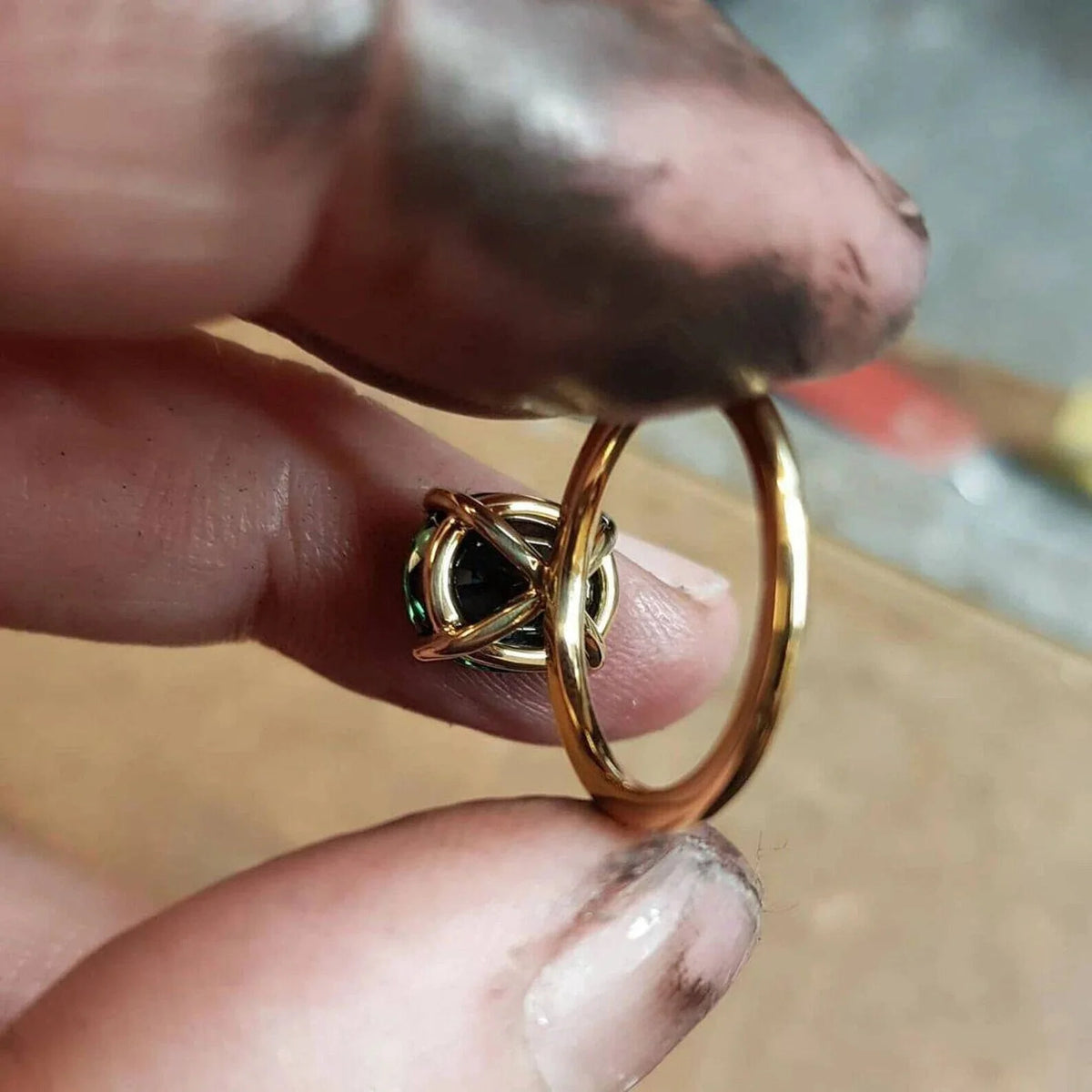 14k Gold Natural Teal Sapphire Ring G608