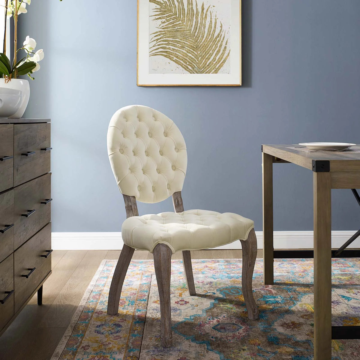 French Vintage Velvet Side Chair in Ivory C207
