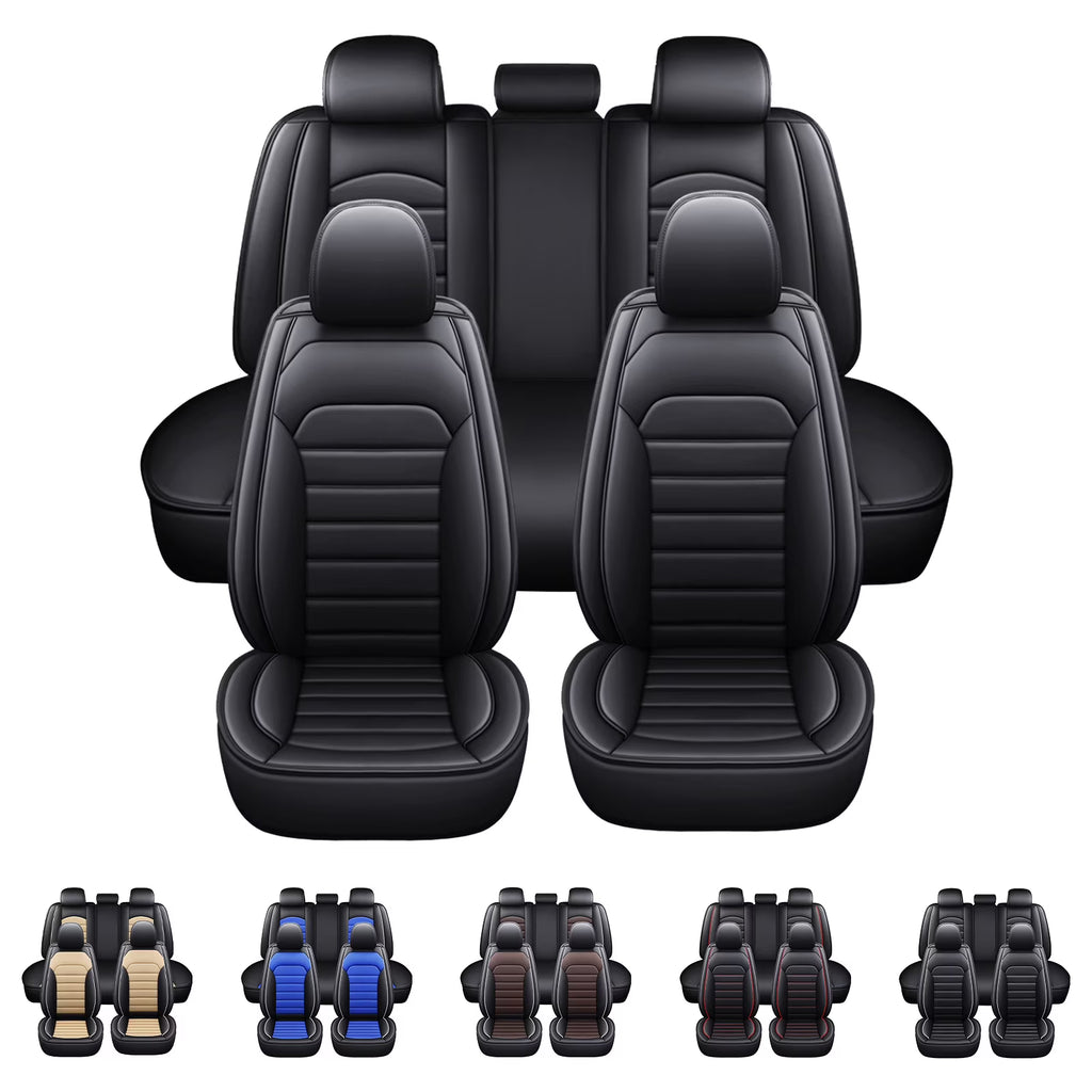 Black Waterproof Pu Leather Full Set Car Seat Covers N6914