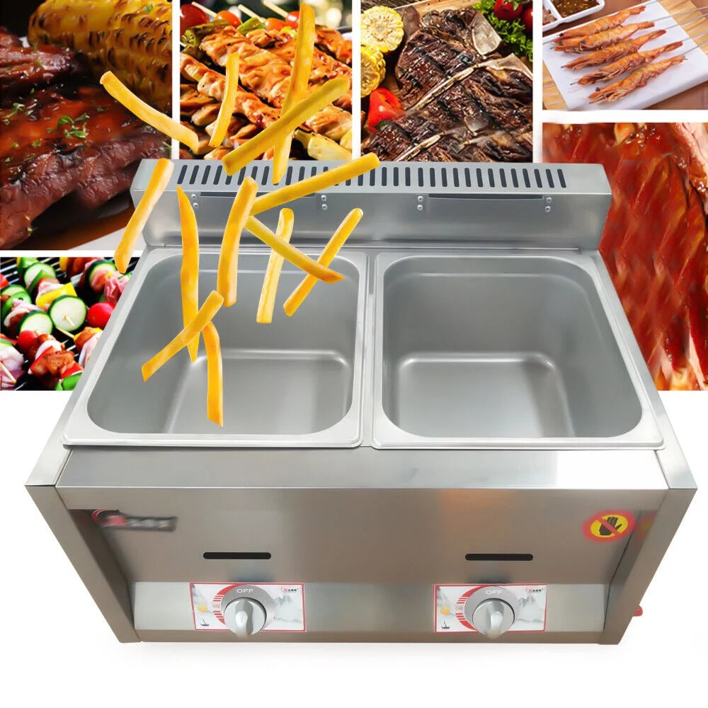 2 Pan Stainless Steel Commercial Gas Deep Fryer J206986
